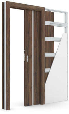 Posuvné dveře do pouzdra (do zdi) Porta FOCUS 4.A se zárubní KOMPAKT Portasynchro 3D DUB ŠARLATOVÝ