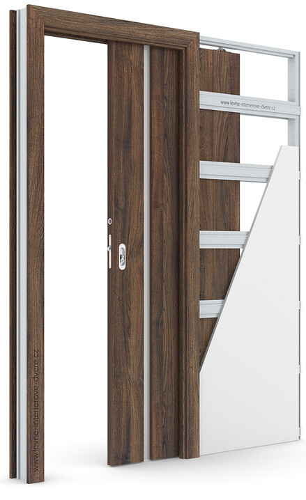 Posuvné dveře do pouzdra (do zdi) Porta FOCUS 4.A se zárubní KOMPAKT Portasynchro 3D DUB ŠARLATOVÝ